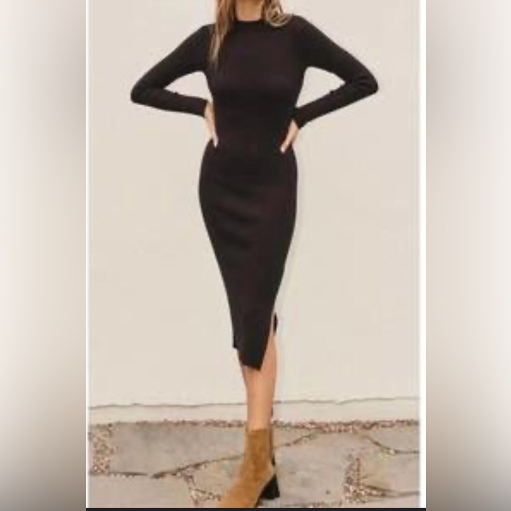🖤 Dress Forum Los Angeles Black Ribbed Midi Dress